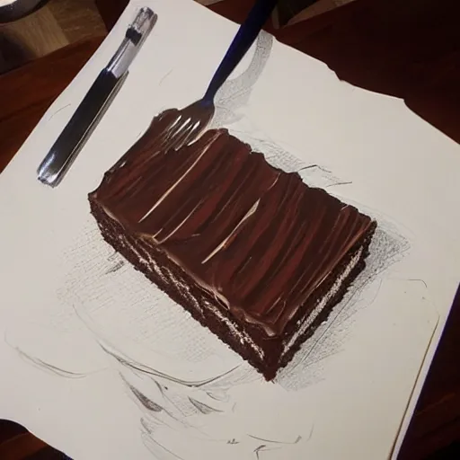 Prompt: highly detailed concept art of a brownie cake