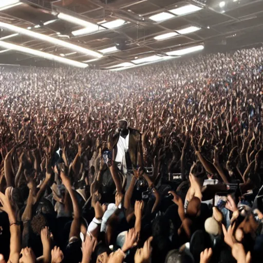 Image similar to kanye west performing a concert inside of a walmart