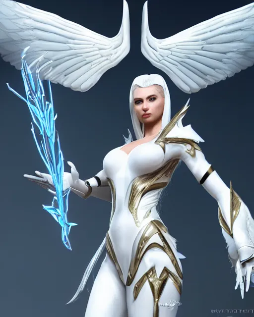 Image similar to perfect white haired attractive egyptian goddess with huge white dove wings, warframe armor, beautiful, symmetric, charlize theron, half asian, pretty face, blue eyes, detailed, scifi platform, laboratory, experiment, 4 k, ultra realistic, epic lighting, android body, illuminated, cinematic, masterpiece, art by akihito tsukushi, voidstar