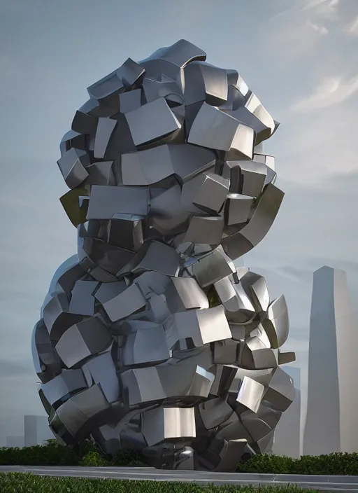 Image similar to highly detailed realistic architecture 3 d render of a futurisctic stele monument made from spheres in frank gehry style standing near a highway, archdaily, made in unreal engine 4 octane render