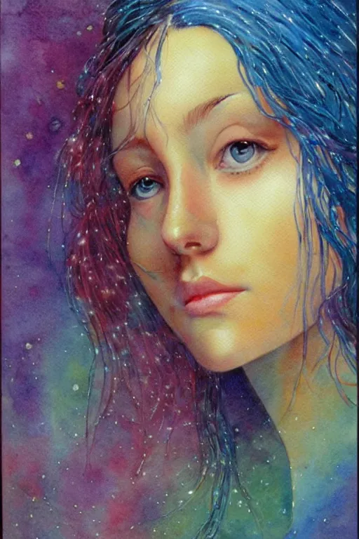 Prompt: watercolor painting a beautiful girl, colorful, by gilbert williams, by henry hudson, by jean giraud.