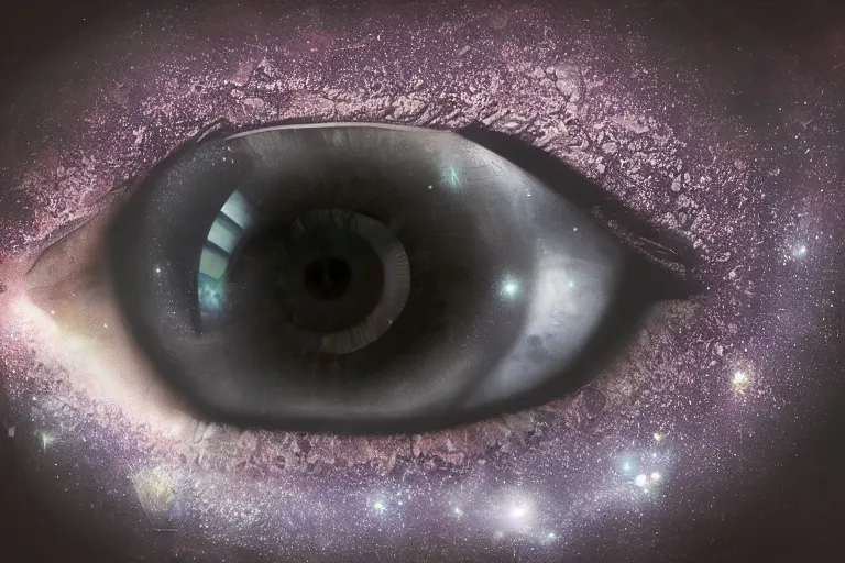 Image similar to a small galaxy inside of an eye, beautiful eye, eye, eye of a woman, realistic, ultra realistic, macro, beautiful, digital art, trending on artstation