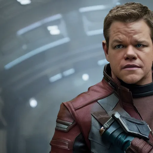 Image similar to film still of Matt Damon as Star Lord in Guardians of the galaxy