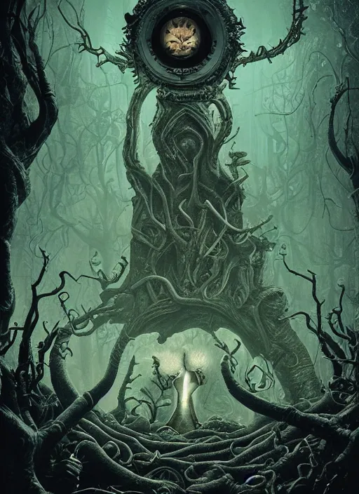 Prompt: a photorealistic dramatic hyperrealistic render of an eerie pan's labyrinth by joe fenton, poster art design, intricate details, beautiful dynamic dramatic dark moody tones and lighting, shadows, cinematic atmosphere, octane render, 8 k
