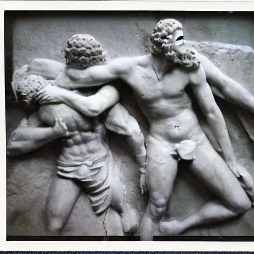 Image similar to Polaroid photo of fragmented greek sculpture of a the World War 1