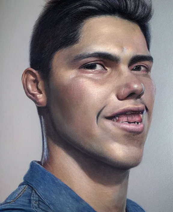 Prompt: heroic portrait of a handsome young mexican buddy, art by denys tsiperko and bogdan rezunenko, hyperrealism