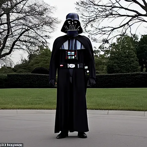 Image similar to darth vadar standing in front of the white house in the USA