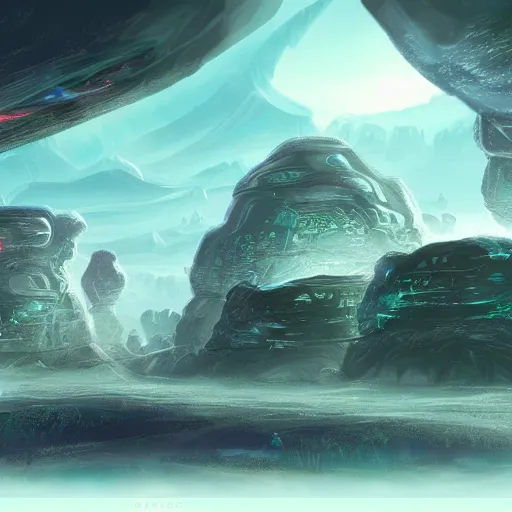 Prompt: the alien world of Overton, sci-fi landscape concept art