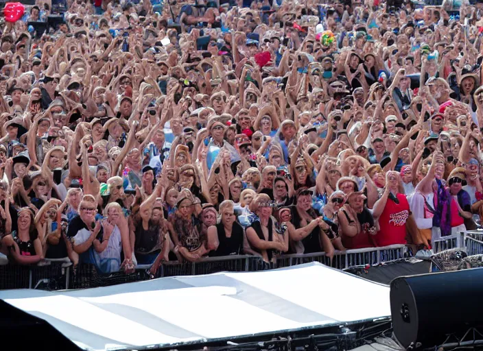 Image similar to photo still of queen elizabeth on stage at vans warped tour!!!!!!!! at age 7 0 years old 7 0 years of age!!!!!!! stage diving into the crowd, 8 k, 8 5 mm f 1. 8, studio lighting, rim light, right side key light