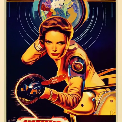 Image similar to a retro futuristic poster design by drew struzan & joseph christian leyendecker,