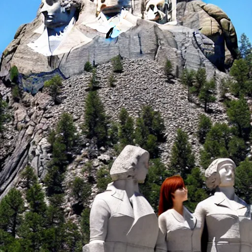 Image similar to mount rushmore with anime girls stone sculptures photographic midday clear lighting