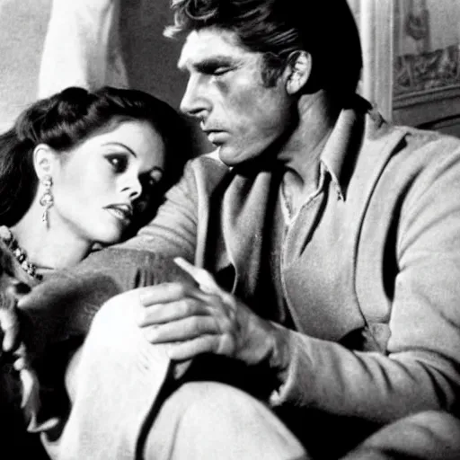 Image similar to a scene from the leopard by luchino visconti with burt lancaster and claudia cardinale