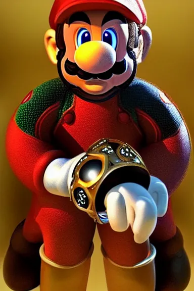 Image similar to “ very intricate photorealistic photo of a a realistic human version of super mario in an episode of game of thrones, photo is in focus with detailed atmospheric lighting, award - winning details ”