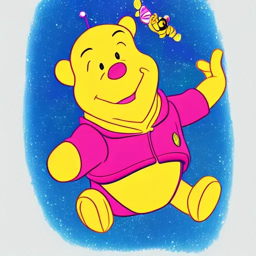 Image similar to illustration of Winnie the Pooh as Buzz Lightyear, pastel colors