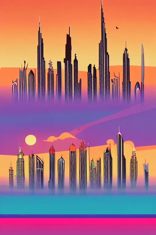 Image similar to minimalist boho style art of colorful dubai at sunrise, illustration, vector art