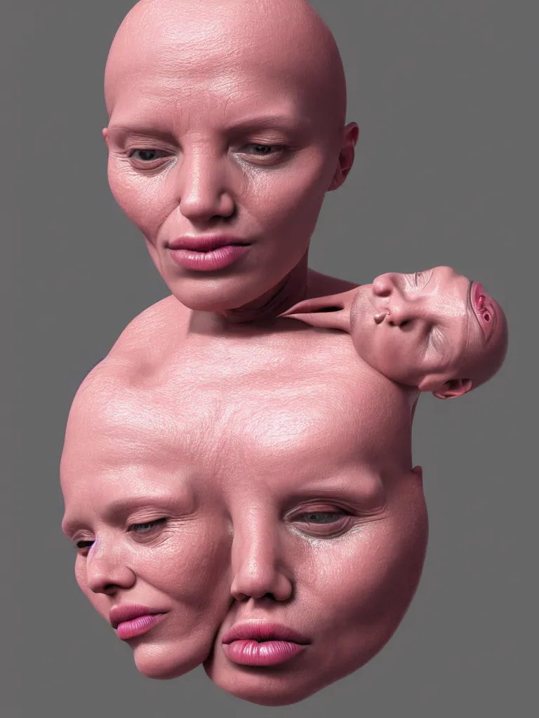 Image similar to a 3d primitive tube shape, texture-mapped with pink human skin, glossy, straight smooth vertical , highly realistic, Surface Painter, hyper-real, 4k, Octane render, style of Ron Mueck