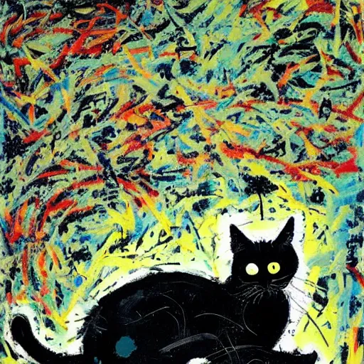 Image similar to black cat painted by jackson pollock