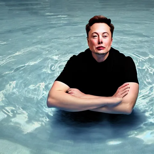 Image similar to Photography of elon musk swimming in a pool full of money