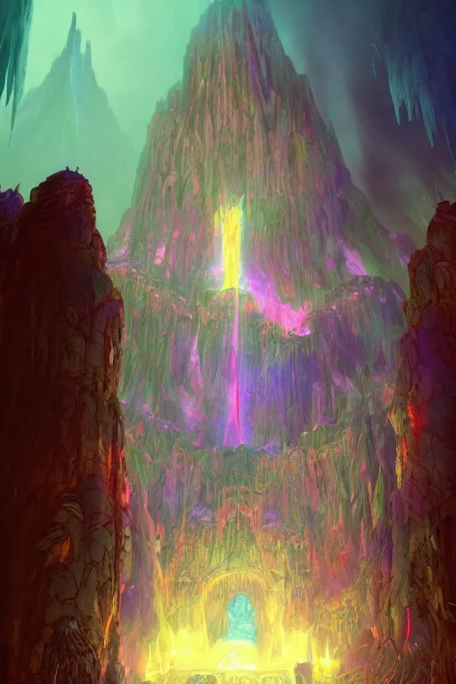 Image similar to the mines of moria, balrog, 4 k digital paint by studio ghibli hayao miyazaki. vivid colours, vaporwave lighting style, very sharp and detailed. trending on artstation and behance.
