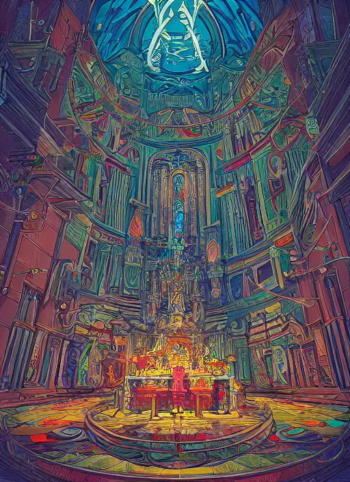 Image similar to the church of anime, an ultrafine detailed illustration by james jean, intricate linework, bright colors, final fantasy, behance contest winner, vanitas, angular, altermodern, unreal engine 5 highly rendered, global illumination, radiant light, detailed and intricate environment