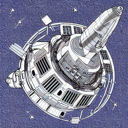 Prompt: detailed spacecraft in the style of chris bjerre