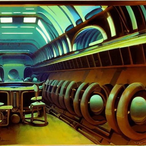 Prompt: painting of an ancient civilzation interior engine room, syd mead