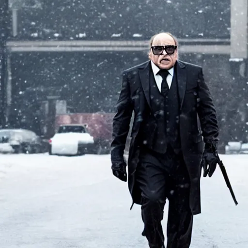 Prompt: A movie still of Danny Devito as John Wick