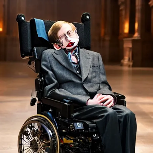 Image similar to Live Action Still of Stephen Hawking in Harry Potter, real life, hyperrealistic, ultra realistic, realistic, highly detailed, epic, HD quality, 8k resolution, body and headshot, film still