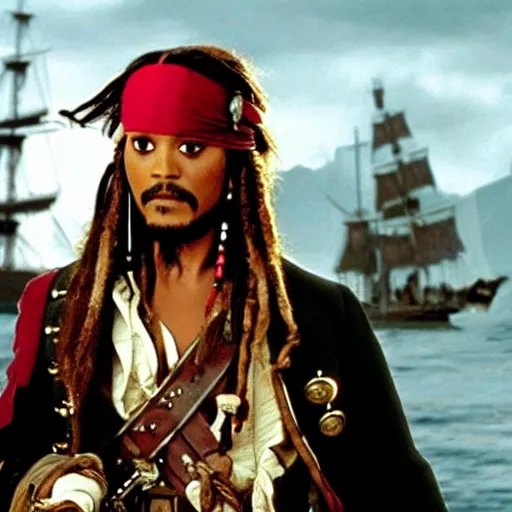 Prompt: Will Smith as captain jack sparrow, movie still from pirates of the carribean