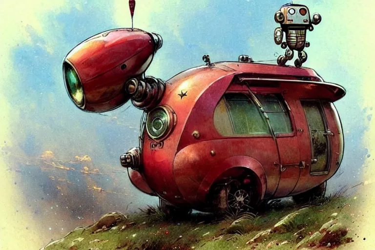 Prompt: adventurer ( ( ( ( ( 1 9 5 0 s retro future robot android mouse rv rocket wagon robot. muted colors. ) ) ) ) ) by jean baptiste monge!!!!!!!!!!!!!!!!!!!!!!!!! chrome red