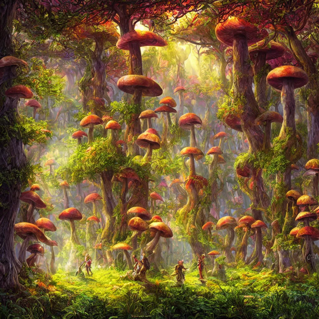 Image similar to bright, colorful, realistic, detailed from Elder Scrolls: shivering isles concept mania mushroom forest realm of madnessa portrait backlighting, kodachrome, high contrast, highly detailed, sharp focus, digital painting, concept art, illustration, trending on artstation, comic book by Alex Ross and Adam Adamowicz cover art