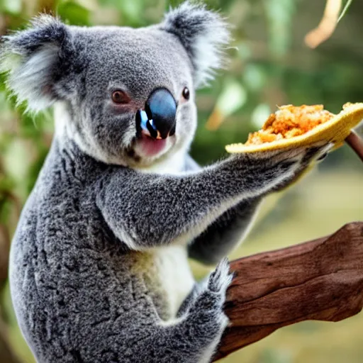 Prompt: a koala eating a taco