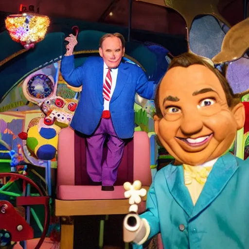 Image similar to a six year old child puppet in a wheelchair in the its a small world ride in real life that looks exactly like greg abbott the governor of texas, highly detailed, high definition, ultra realistic