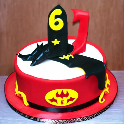 Prompt: chinese bat superhero birthday cake, kodak film,