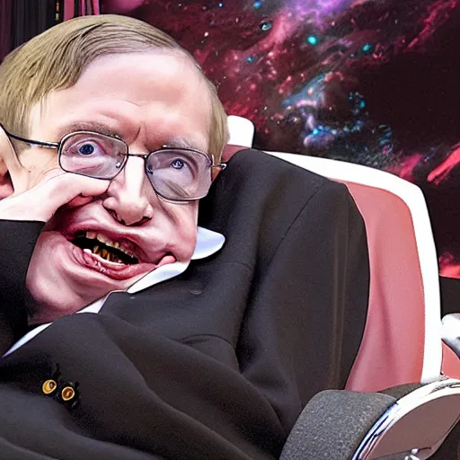 Prompt: stephen hawking gets a lap dance from a cyborg elon musk, fantasy concept art 8 k hyper realistic