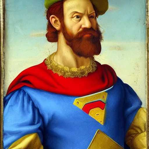 Image similar to a beautiful renaissance painted portrait of super - mario