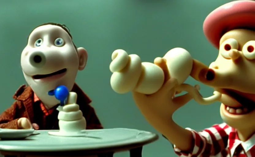 Image similar to Wallace smoking crack from a crack pipe in a still from the short movie A Grand Day Out (1989), crack cocaine, Wallace and Gromit, Aardman Animations, claymation, 4k, high quality