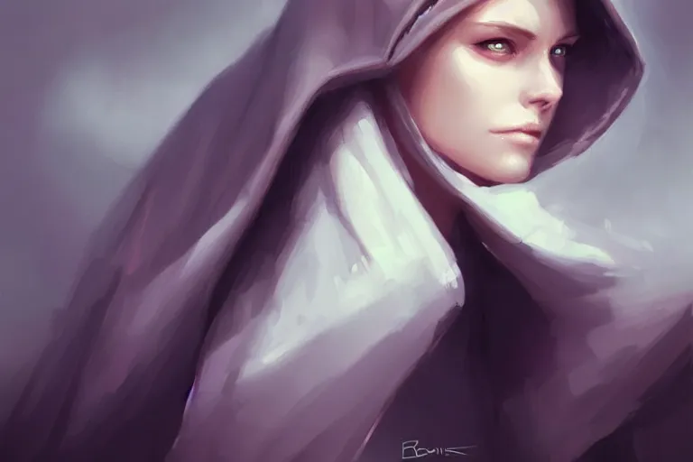 Image similar to « a painting of a woman with a hood on, a digital painting by charlie bowater, featured on cgsociety, fantasy art, behance hd, wiccan, artstation hd »