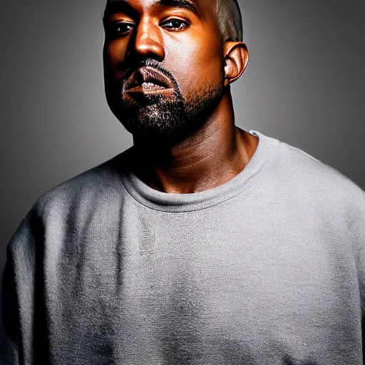 Prompt: the face of kanye west wearing yeezy clothing at 3 6 years old, portrait by julia cameron, chiaroscuro lighting, shallow depth of field, 8 0 mm, f 1. 8