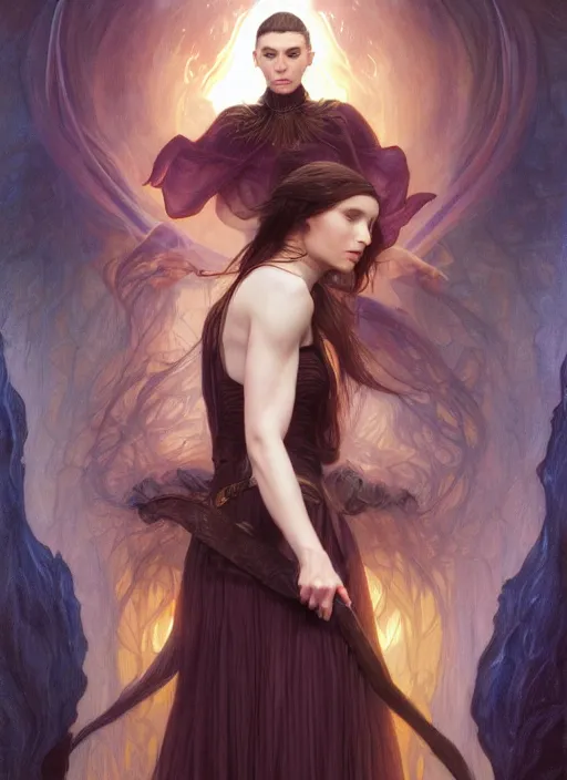 Prompt: portrait Rooney Mara as a dark magician of the magic of darkness, full length shot, shining, 8k highly detailed, sharp focus, illustration, art by artgerm, mucha, bouguereau