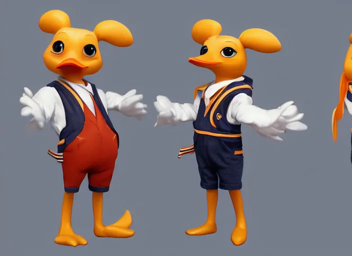 Image similar to award - winning detailed concept art of a cute iconic anthropomorphic duck character wearing a sailor suit. art by wlop on bcy. net, realistic. detailed feathers, art by cheng yi. artstationhd, artgerm, disney pixar zootopia. 3 d rendering, high quality model sheet