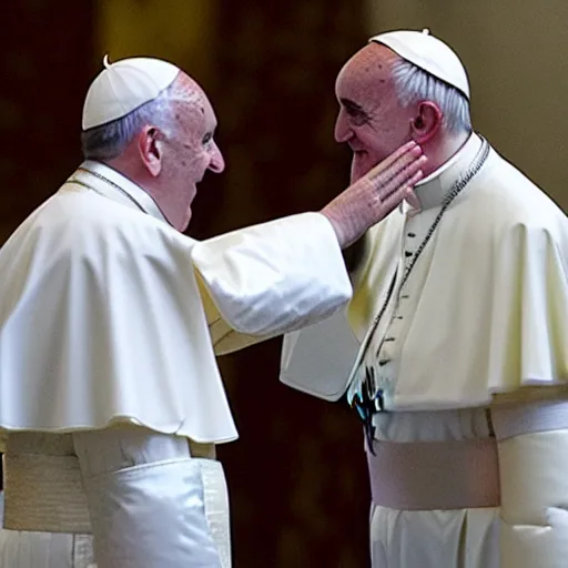 Prompt: pope Francis giving a high five to an invisible person