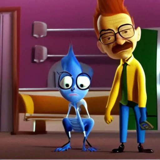 Image similar to A screenshot of Walter White in Meet The Robinsons (2007), low quality, vhs quality