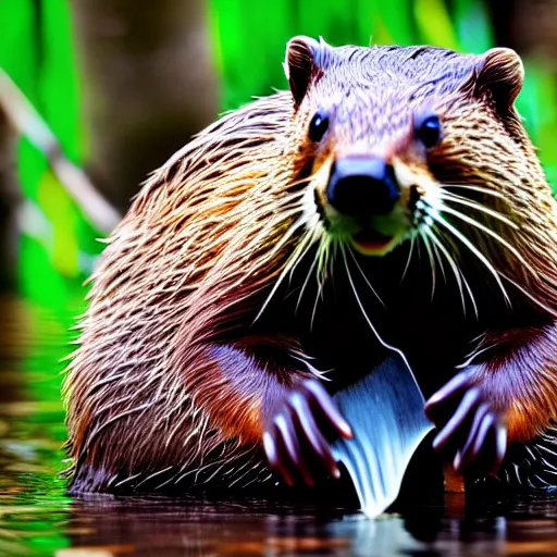 Image similar to wildlife photography of a beaver chewing down a bamboo shoot, f / 1. 8, soft focus, 8 k, national geographic