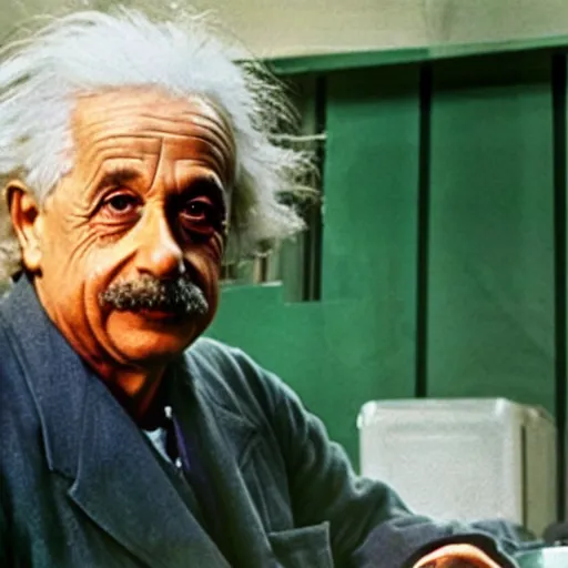 Image similar to albert einstein as a garbage man colorised