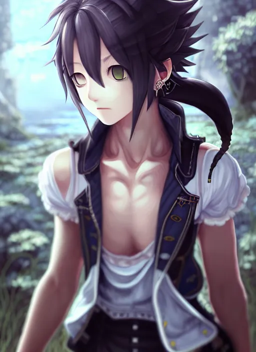 Prompt: a portrait of nekomimi wearing white vest, and shorts an ultrafine detailed painting, detailed painting, detailed eyes!!, final fantasy octopath traveler lovecraft cosmc horror