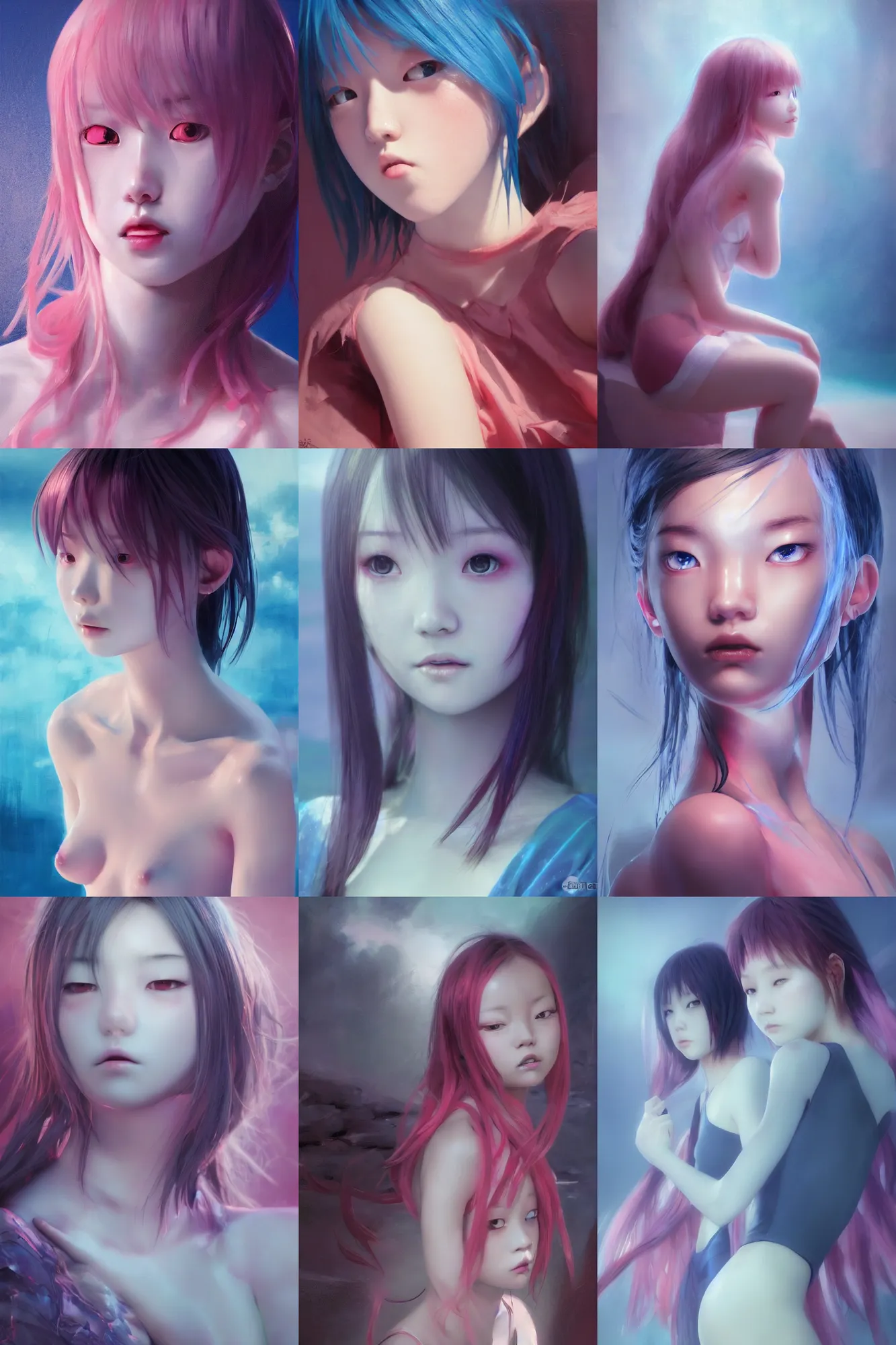 Prompt: 3d dark infrared octane render concept art by D. Jun, by Mo Xiang Tong Xiu, by Igarashi Daisuke, beauty portrait anime minimalists girls under dark pink and blue water. cute sad face. dramatic deep light, trending on artstation, oil painting.