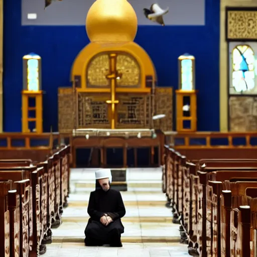 Prompt: an orthodox jewish dolphin sitting at a synagogue for service