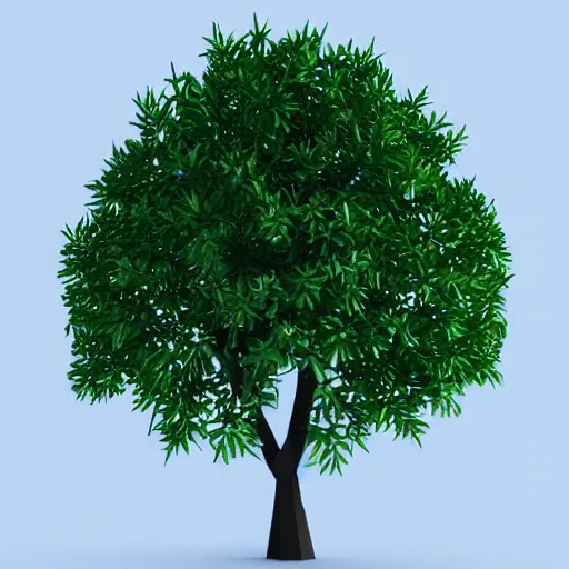 Image similar to a 3d low poly object of just a small green tree on the blue background