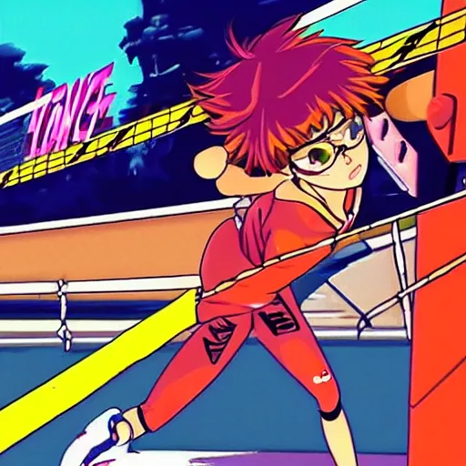 Image similar to top gun maverick playing volleyball against asuka langley, sprite, vaporwave nostalgia, directed by beat takeshi, visual novel cg, 8 0 s anime vibe, kimagure orange road, maison ikkoku, sketch by osamu tezuka, directed by makoto shinkai and beat takeshi